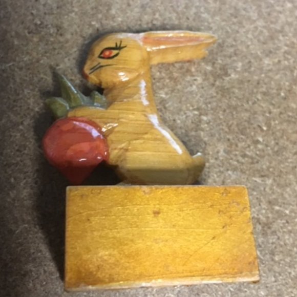 VTG Hand Carved Hand Painted Wooden Rabbit Pencil Sharpener 2.25"H - Picture 2 of 12